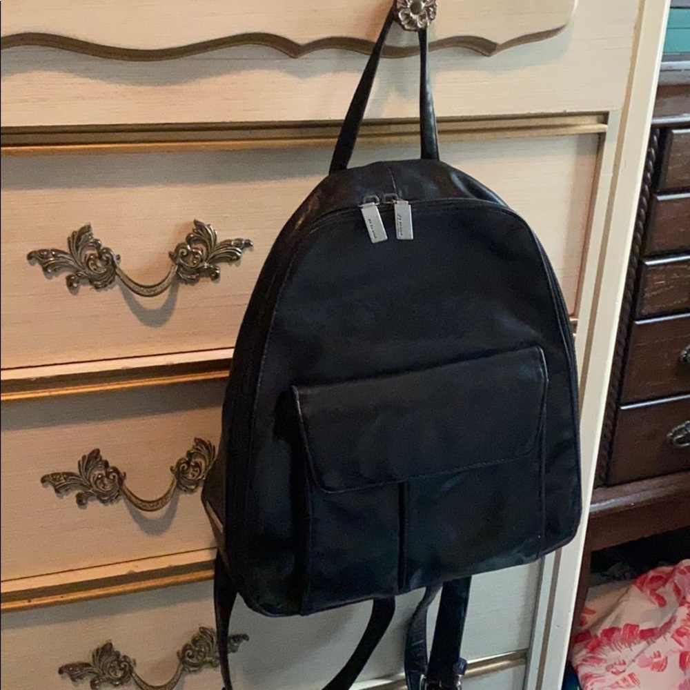Perlina black soft leather small backpack